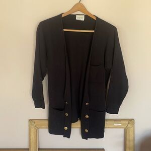 Womens black long Cardigan vintage Size S 100% cotton super soft elegant